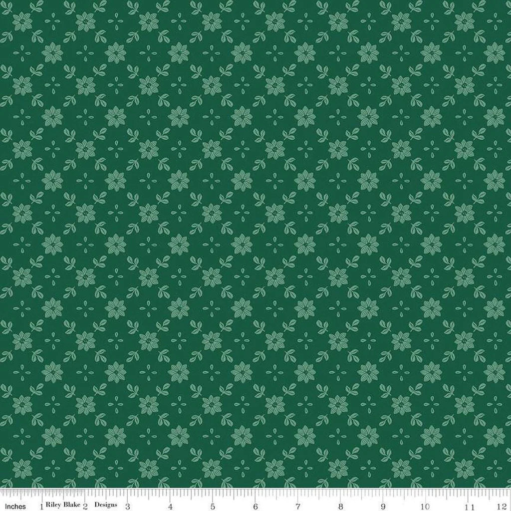 Riley Blake A Pear-fect Christmas True Love Green C14976 Floral Flowers Lattice