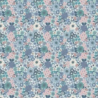 Lewis & Irene Michaelmas Multi Floral Metallic on Light Blue A401.1