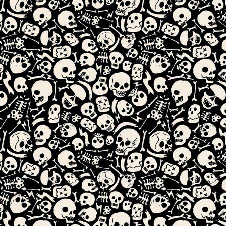 Timeless Treasures Glow-In-The-Dark Tossed Skulls and Bones on Black CG2009-GLOW