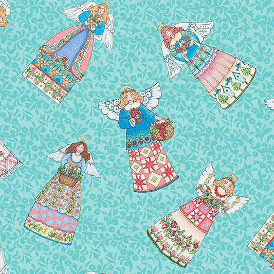 Benartex Garden Angels Toss Teal 13322
