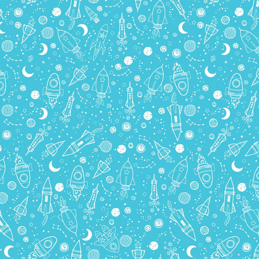 Benartex Lift Off Space Galaxy Turquoise 12606G-84