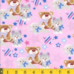 7116 Mook Fabrics Flannel Snuggy Fox/Sheep/Bear Allover Pink 86821