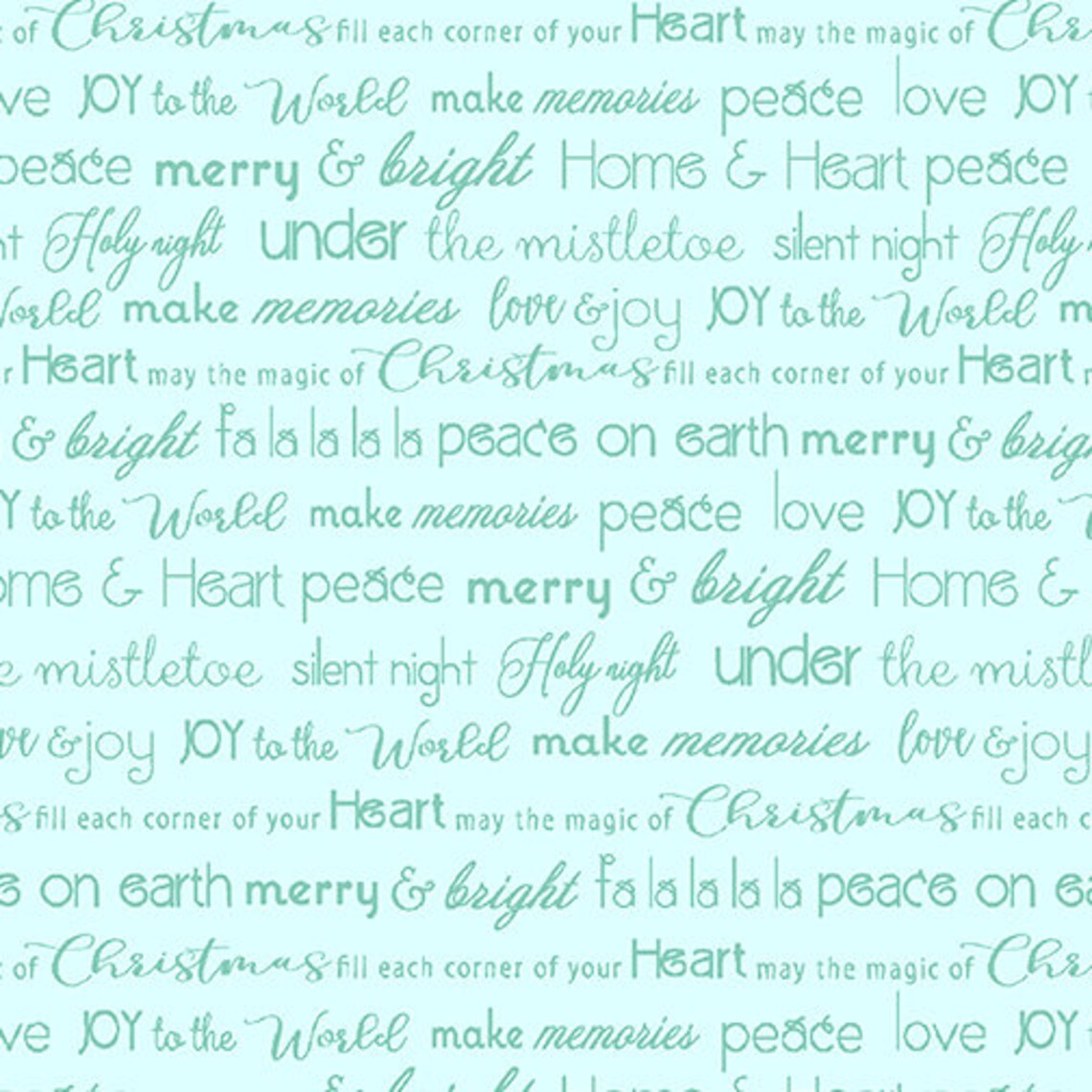 Contempo for Benartex Heart and Home Merry and Bright Words Teal 10329-04