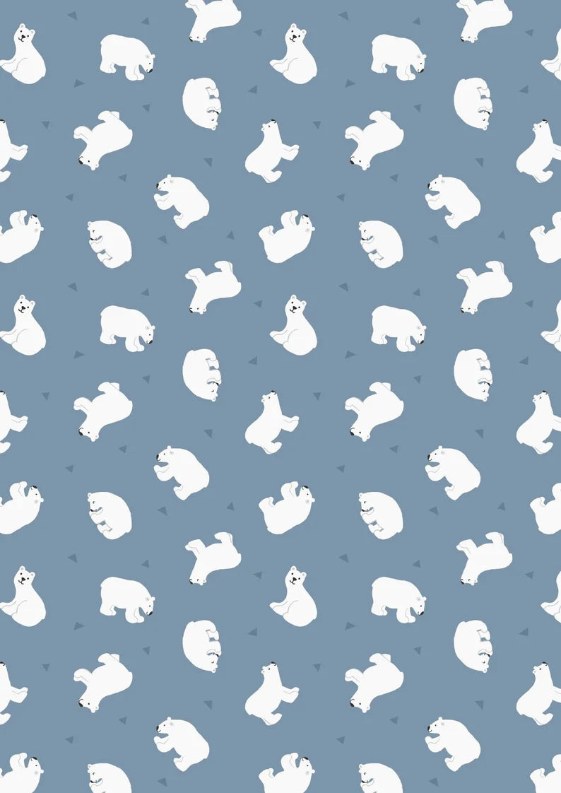 Lewis & Irene Small Things Polar Animals Polar Bears Pearlescent Light Denim SM46-2