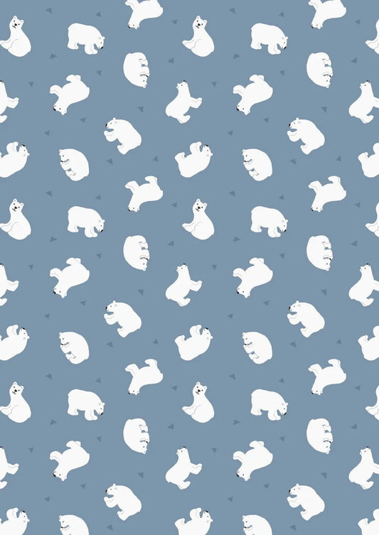Lewis & Irene Small Things Polar Animals Polar Bears Pearlescent Light Denim SM46-2