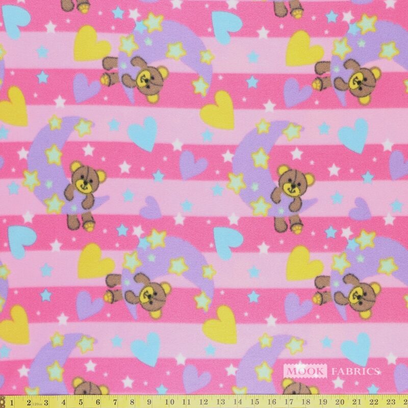 6004 Mook Fabrics Polar Fleece Star Moon & Hearts Pink 137779