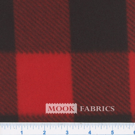 6012 Mook Fabrics Polar Fleece Kara Check Black Red Buffalo Plaid 70700