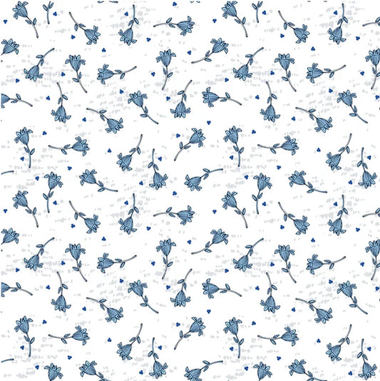 Clothworks Indigo Flowers on White Y3293-1