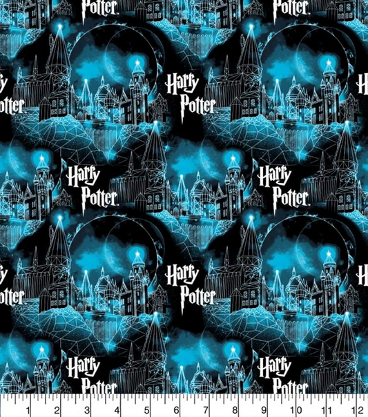 $5/yard  $45/Bolt Licensed Harry Potter Hogwarts Moon Teal & Black 23800167JAS