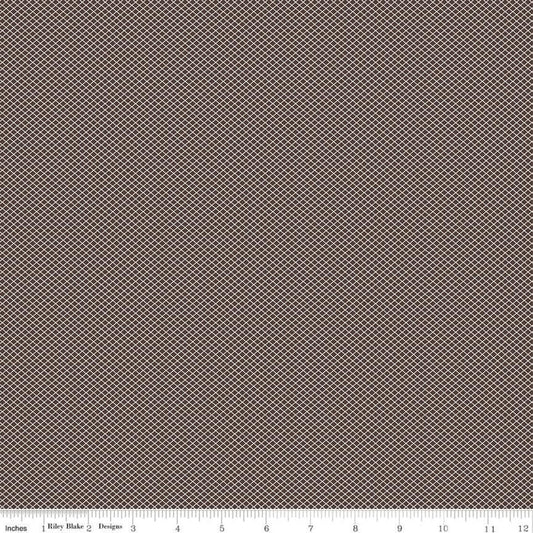 Riley Blake (Lori Holt) Bee Plaids October Tiny White Lattice Diagonal Raisin C12026