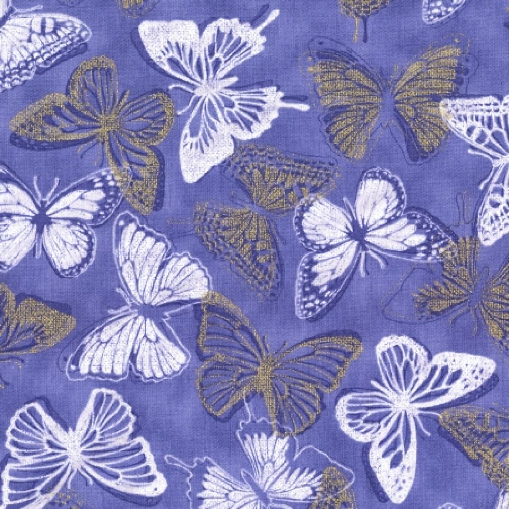 RJR Fabrics Shiny Objects Butterfly Bourree Metallic Periwinkle 3020-001