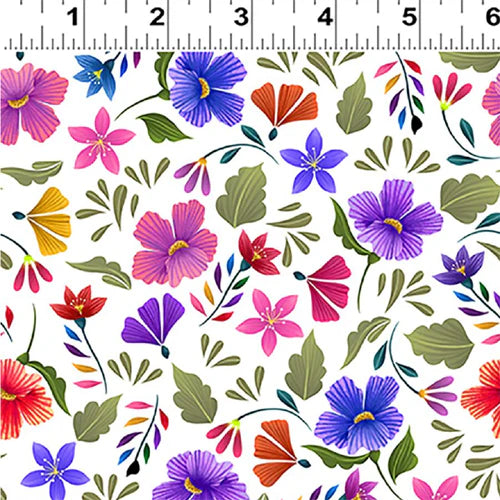Clothworks Morning Glory Flowers White Y3557-1
