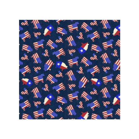 P&B Textiles American Flag Farm Animals Navy 04505