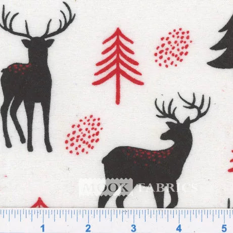 7010 Mook Fabrics Flannel Snuggy Deer Tree White 85943
