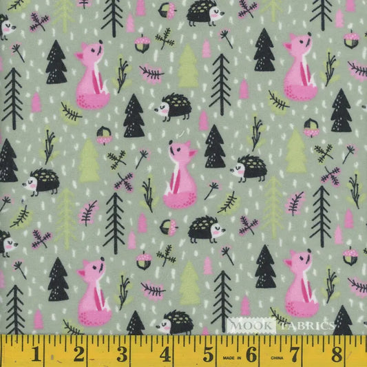 7025 Mook Fabrics Flannel Woodland Creatures Sage 112618-3
