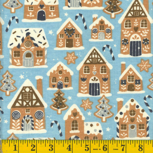 7046 Mook Fabrics Flannel Gingerbread Delight Blue 142058