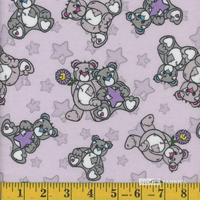 7104 Mook Fabrics Flannel Teddy Star Lavender 121699