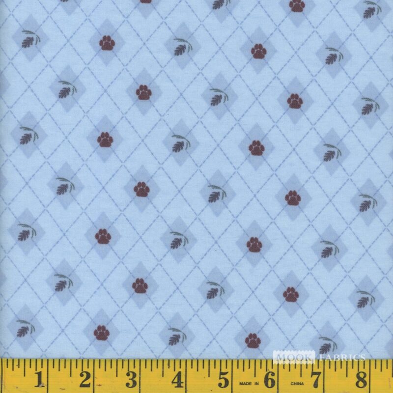 7132 Mook Fabrics Flannel Little Red Fox Paw Blue 121674