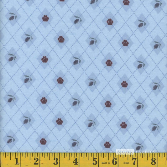 7132 Mook Fabrics Flannel Little Red Fox Paw Blue 121674