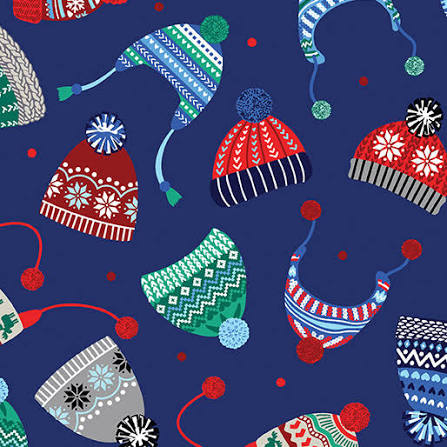 7137 Benartex Designer Fabrics Flannel Winter Wonders Cozy Hats Navy 14819F-57