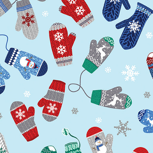 7138 Benartex Designer Fabrics Flannel Winter Wonders Cozy Mittens Light Blue 14820F-05