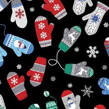 7139 Benartex Designer Fabrics Flannel Winter Wonders Cozy Mittens Black 14820F-12