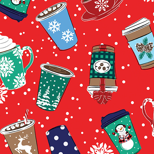 7140 Benartex Designer Fabrics Flannel Winter Wonders Hot Cocoa Red 14821F-10