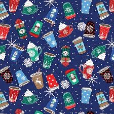 7141 Benartex Designer Fabrics Flannel Winter Wonders Hot Cocoa Navy 14821F-57