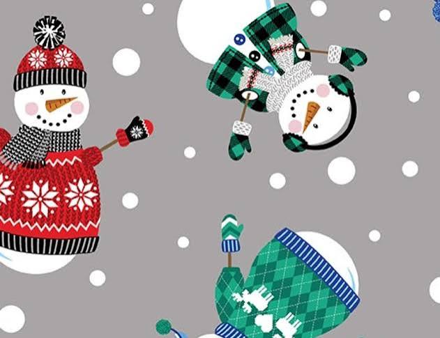 7143 Benartex Designer Fabrics Flannel Winter Wonders Happy Snowmen Gray 14822F-08