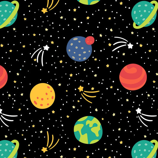 7181 Fantastic Flannel Planets and Stars Black DATDX-2556-4F-2