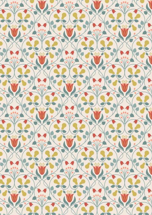 Lewis & Irene Wintertide Metallic Pear Hearts Gold Metallic Cream A586-1