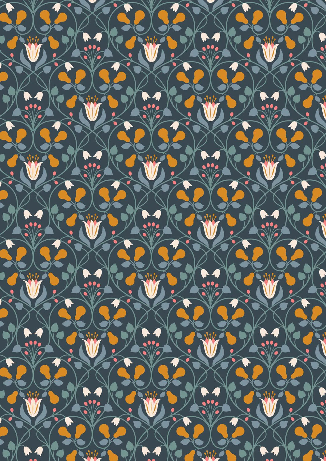 Lewis & Irene Wintertide Metallic Pear Hearts Copper Metallic Dark Blue A586-3