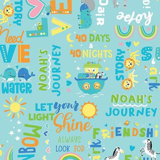 8004 Benartex Noah's Journey Two by Two Words Aqua 12930-55