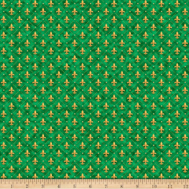 8274 QT Fabrics Mardi Gras Fleur Di Lis Green 1649-28446-G