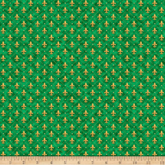 8274 QT Fabrics Mardi Gras Fleur Di Lis Green 1649-28446-G