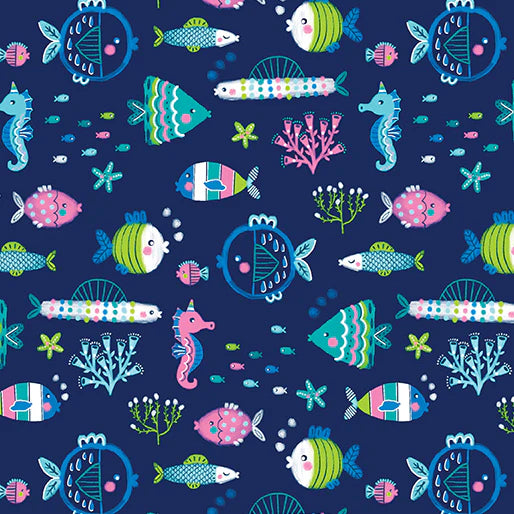 8024 Benartex Mystical Mermaids Underwater Friends Navy 12519P-56