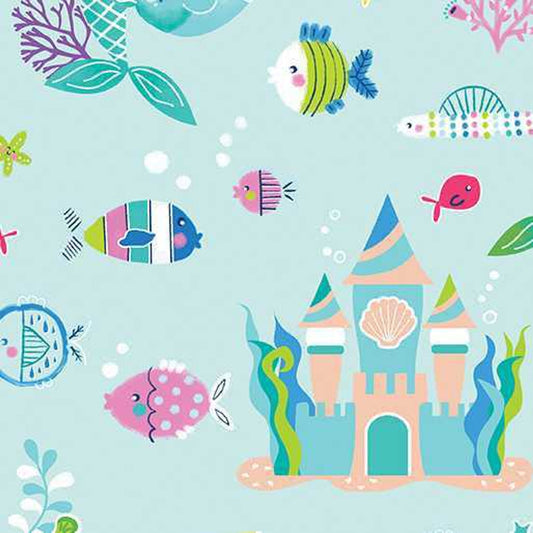 8027 Benartex Mystical Mermaids Mermaid Party Light Aqua 12520P-04