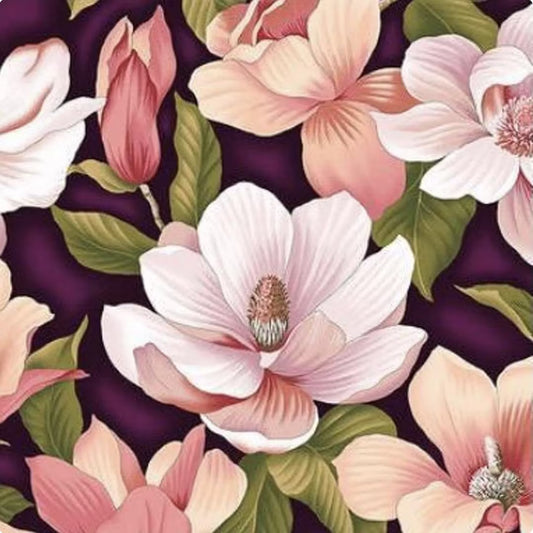 8060 Benartex Designer Fabrics Flower Festival Magnolia Aubergine 3017-88