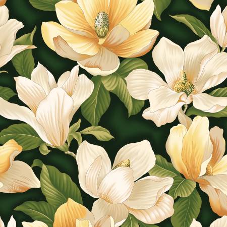 8063 Benartex Designer Fabrics Flower Festival Magnolia Hunter Cream 3017-48
