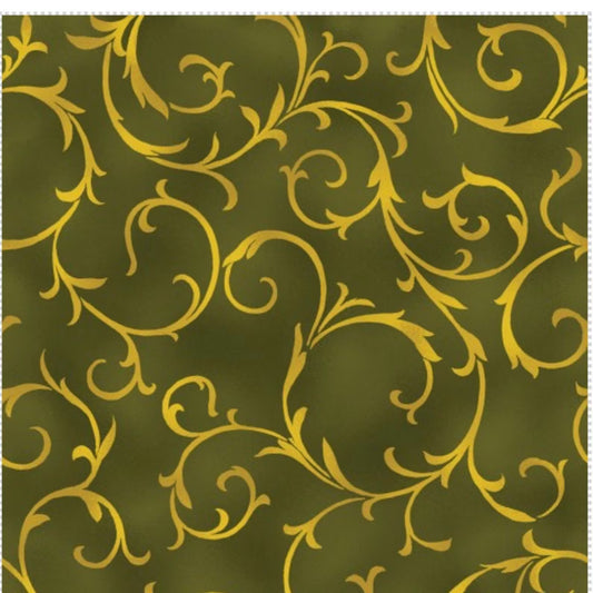 8104 Benartex Designer Fabrics Flower Festival Swirling Vine Olive 3023-44