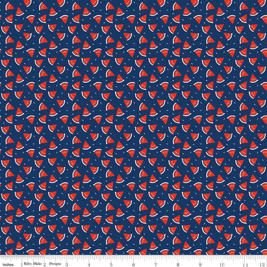 8259 Riley Blake Designs Red White & Bang Watermelon on Navy C11528