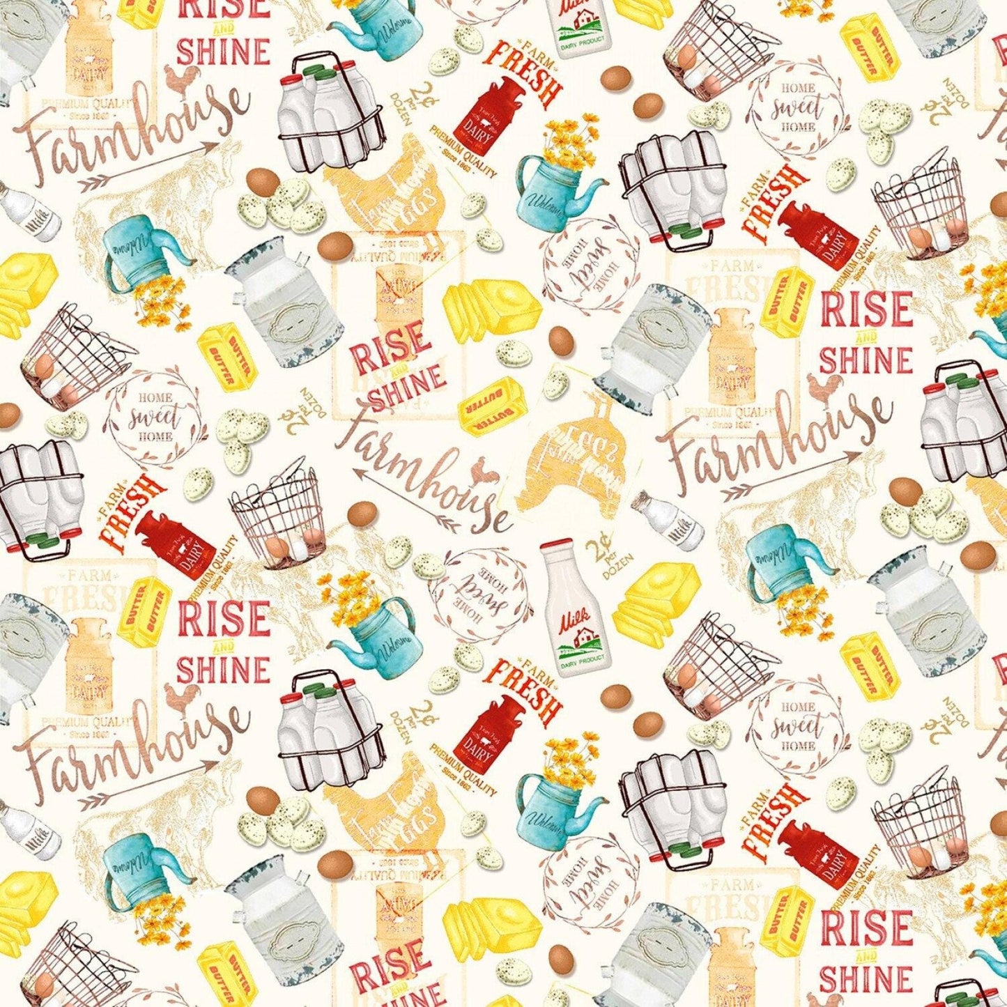 8269 Timeless Treasures Farm Fresh Farmhouse Text & Imagery Cream FARM-CD1534