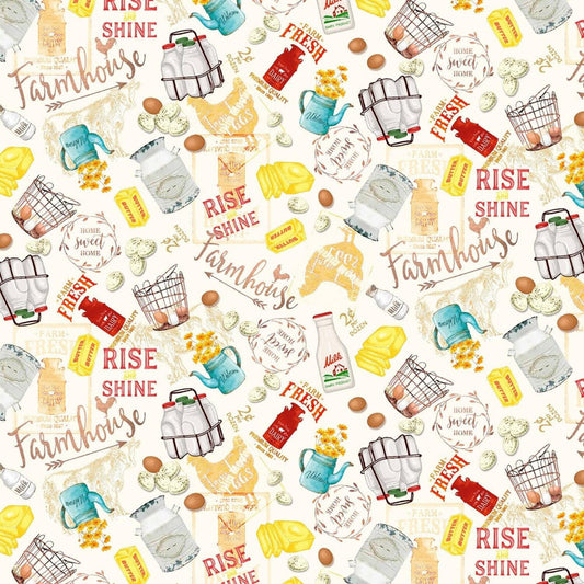 8269 Timeless Treasures Farm Fresh Farmhouse Text & Imagery Cream FARM-CD1534