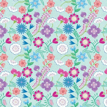 8275 Benartex Designer Fabrics Blooming Denim Blooms Aqua P13278-80