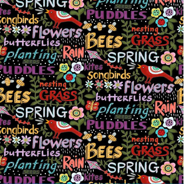 1079 Benartex Designer Fabrics Folkscapes Folkscape Words Black/Multi 10436-12