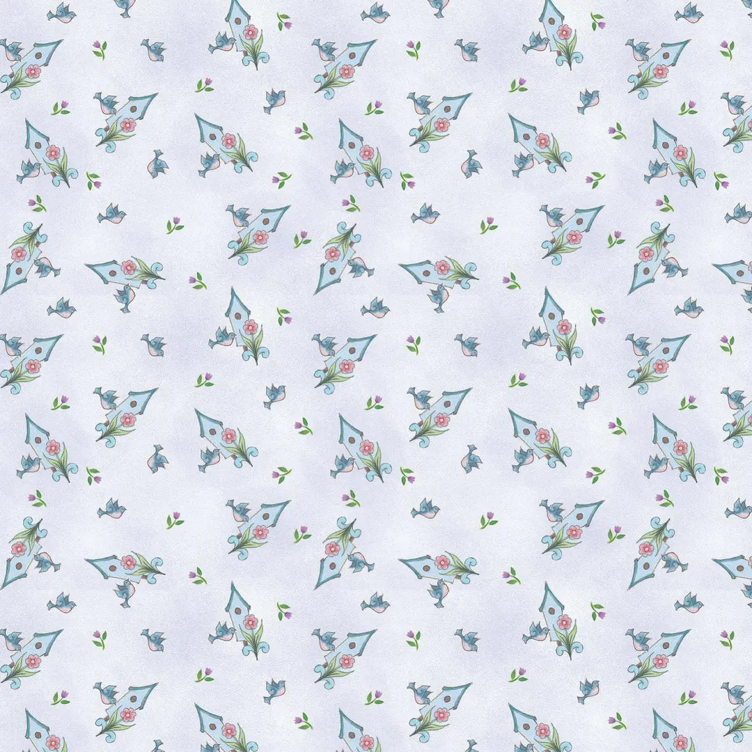 1081 Benartex Designer Fabrics Garden Angels Garden Birdhouse Toss Light Purple 13323-06