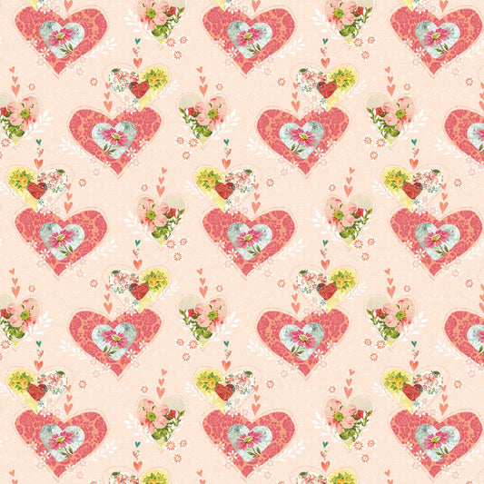 8291 Benartex Designer Fabrics Be The Light Hearts on Light Rose 12998-01