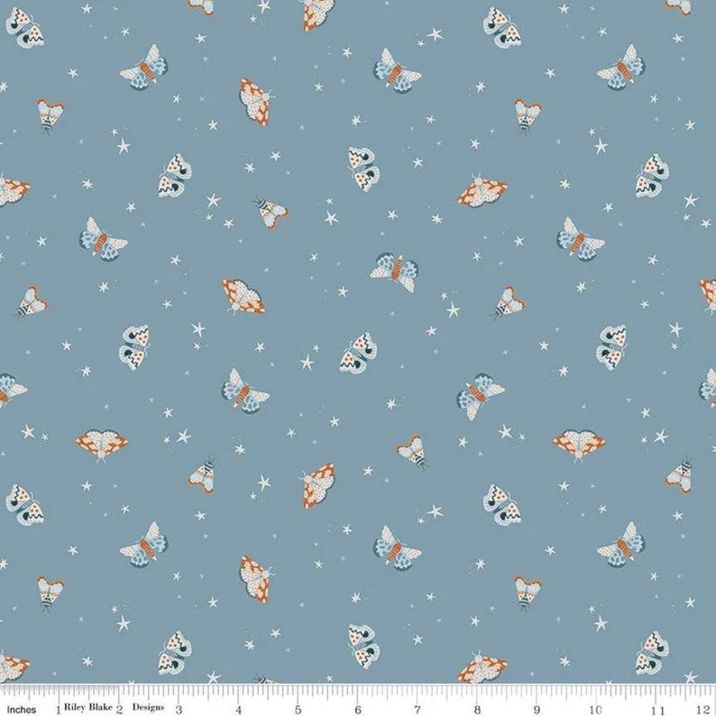 Riley Blake Camp Woodland Denim Moths C10462