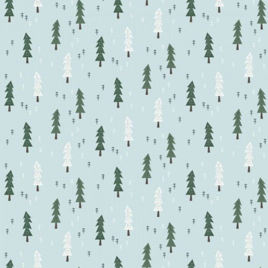 Clothworks Little Red Mini Trees Light Blue