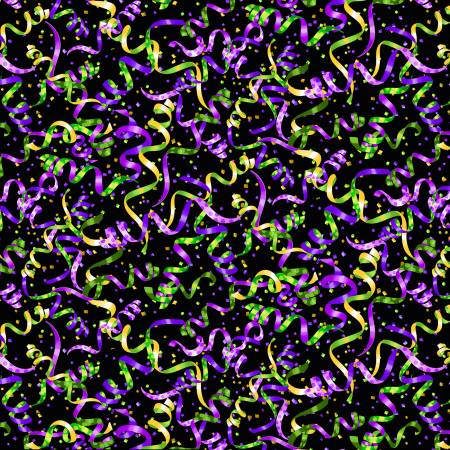8601 Timeless Treasures Fabrics Mardi Gras Streamers Black GAIL-CD8582